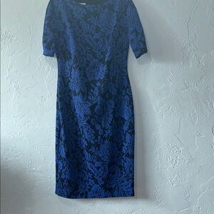 London Times Blue Sheath Dress Bateau Neck Short Sleeve